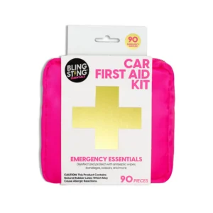 BLINGSTING Car First Aid Kit - 90 Pieces Included, Pink, 1 Count, 5 in x 5 in 2 in